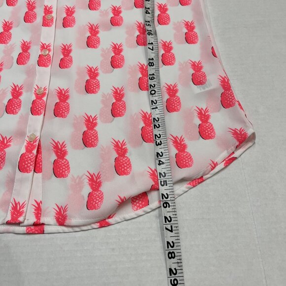Express The Portofino Shirt Womens M White Chiffon Neon Pink Pineapple Print - Picture 5 of 6